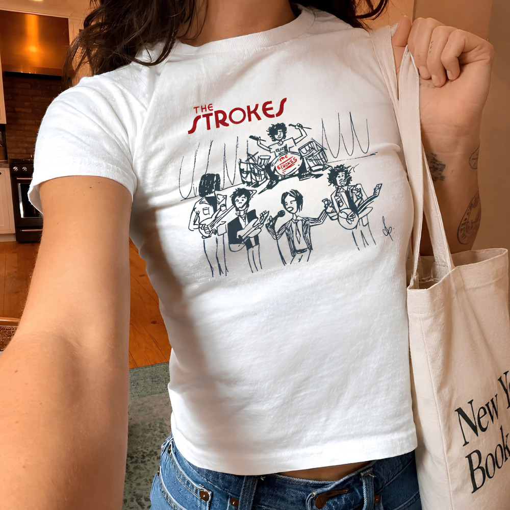 The Strokes Indie Rock Band Sketch Artwork Vintage White BabyTee